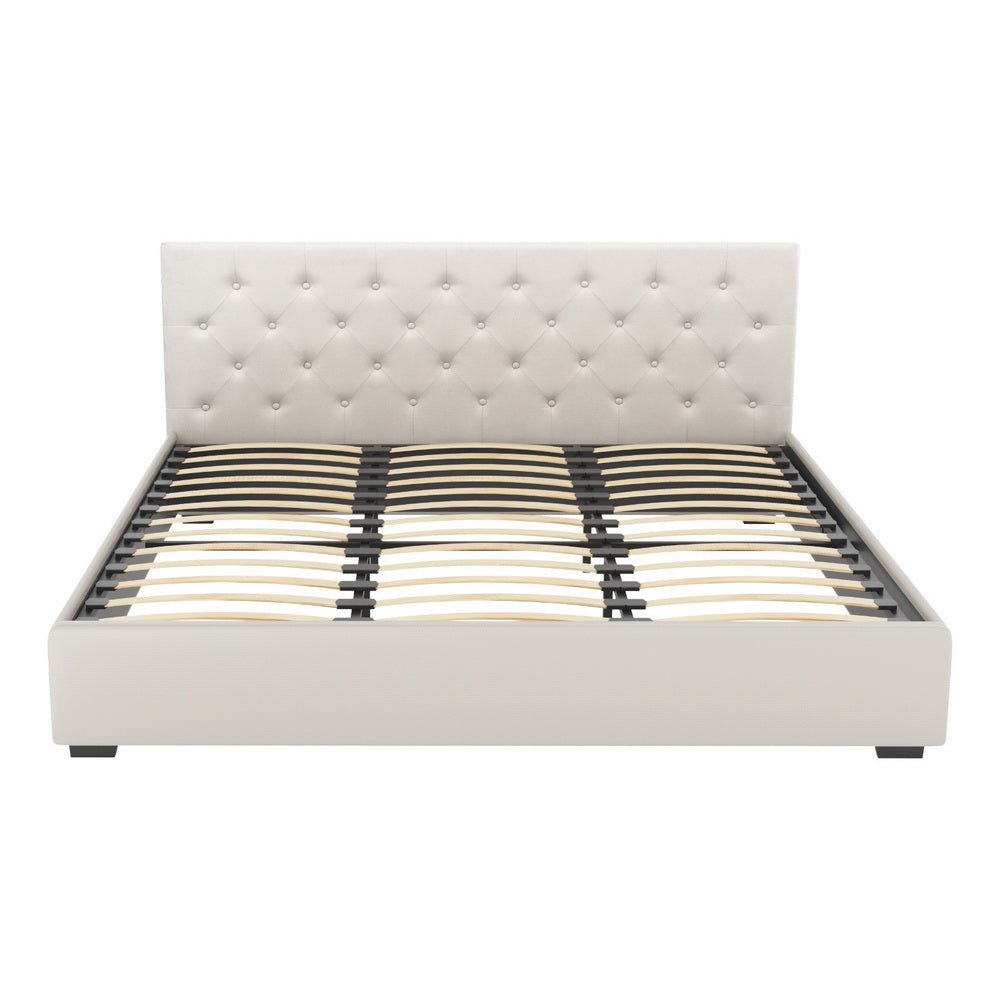 Valley King Gas Lift Bed Frame – Beige Linen - OZ Home Deals