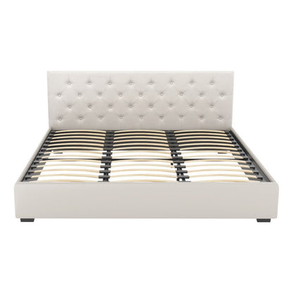 Valley King Gas Lift Bed Frame – Beige Linen - OZ Home Deals