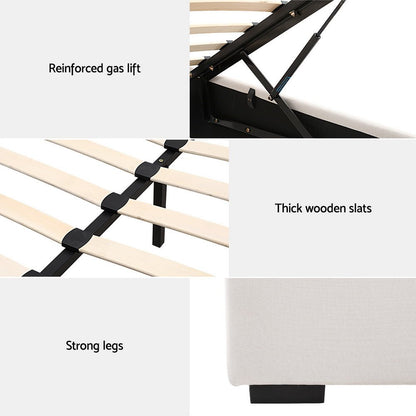 Valley King Gas Lift Bed Frame – Beige Linen - OZ Home Deals