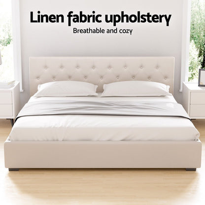 Valley King Gas Lift Bed Frame – Beige Linen - OZ Home Deals