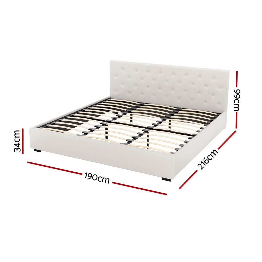 Valley King Gas Lift Bed Frame – Beige Linen - OZ Home Deals