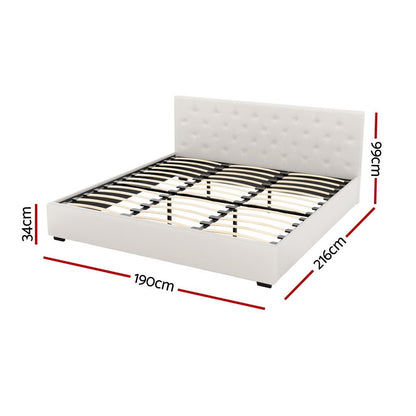 Valley King Gas Lift Bed Frame – Beige Linen - OZ Home Deals