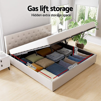 Valley King Gas Lift Bed Frame – Beige Linen - OZ Home Deals