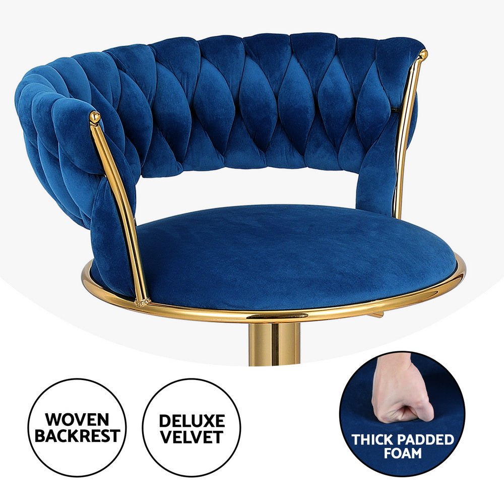 Veloria Velvet Swivel Bar Stools – Set of 4 (Navy) - OZ Home Deals