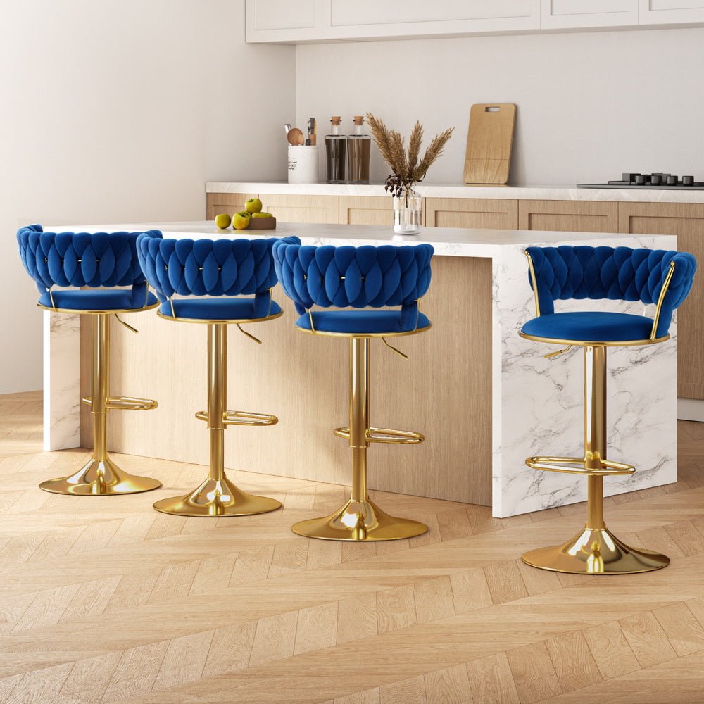 Veloria Velvet Swivel Bar Stools – Set of 4 (Navy) - OZ Home Deals