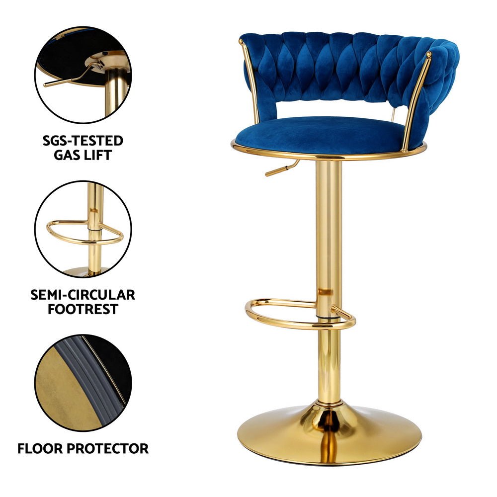 Veloria Velvet Swivel Bar Stools – Set of 4 (Navy) - OZ Home Deals