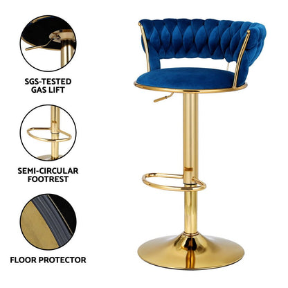 Veloria Velvet Swivel Bar Stools – Set of 4 (Navy) - OZ Home Deals