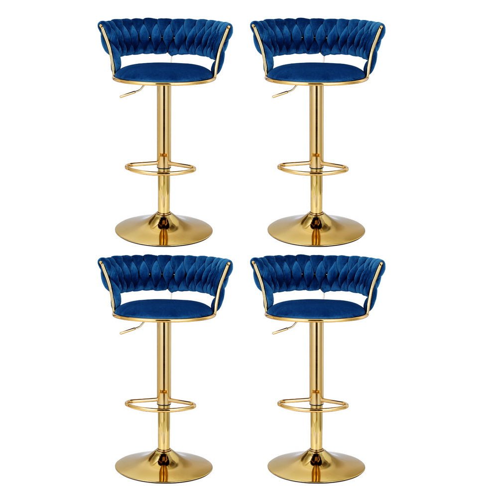 Veloria Velvet Swivel Bar Stools – Set of 4 (Navy) - OZ Home Deals