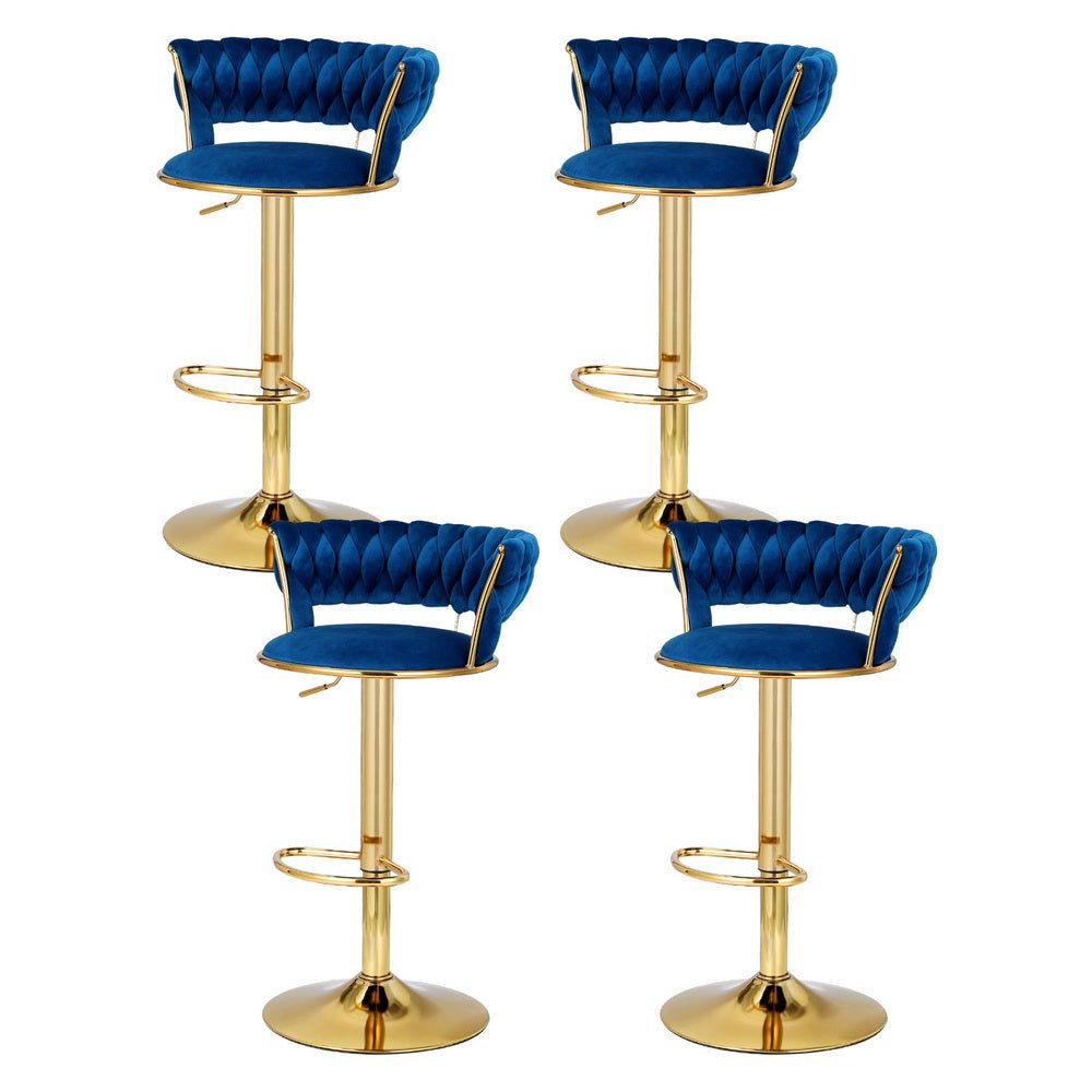 Veloria Velvet Swivel Bar Stools – Set of 4 (Navy) - OZ Home Deals