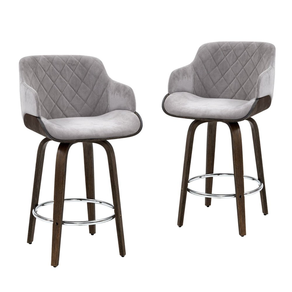 Velvet Bar Stools – Set of 4 (Grey) - OZ Home Deals