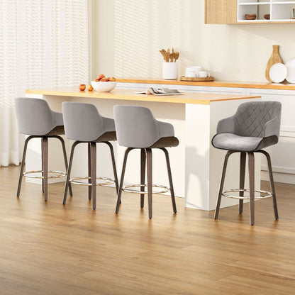 Velvet Bar Stools – Set of 4 (Grey) - OZ Home Deals