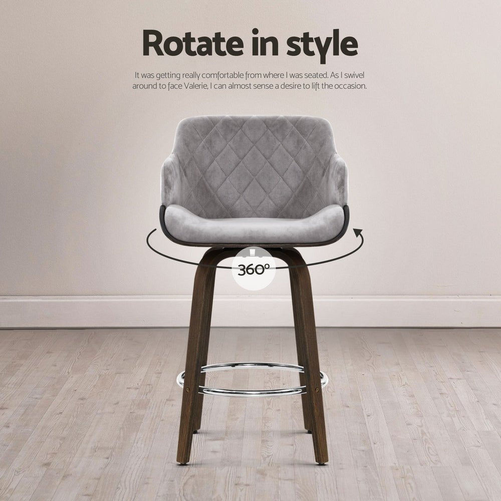 Velvet Bar Stools – Set of 4 (Grey) - OZ Home Deals