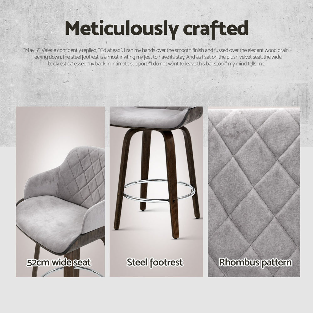 Velvet Bar Stools – Set of 4 (Grey) - OZ Home Deals