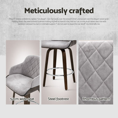 Velvet Bar Stools – Set of 4 (Grey) - OZ Home Deals