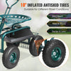 Green rolling garden seat with swivel stool, steering handle and tool tray