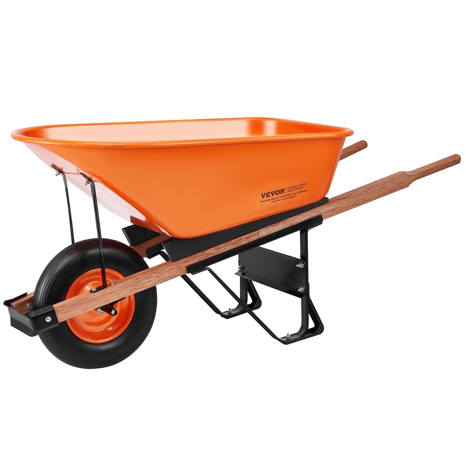 Single wheel garden wheelbarrow cart with large tray and wooden handles