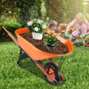 Single wheel garden wheelbarrow cart with large tray and wooden handles
