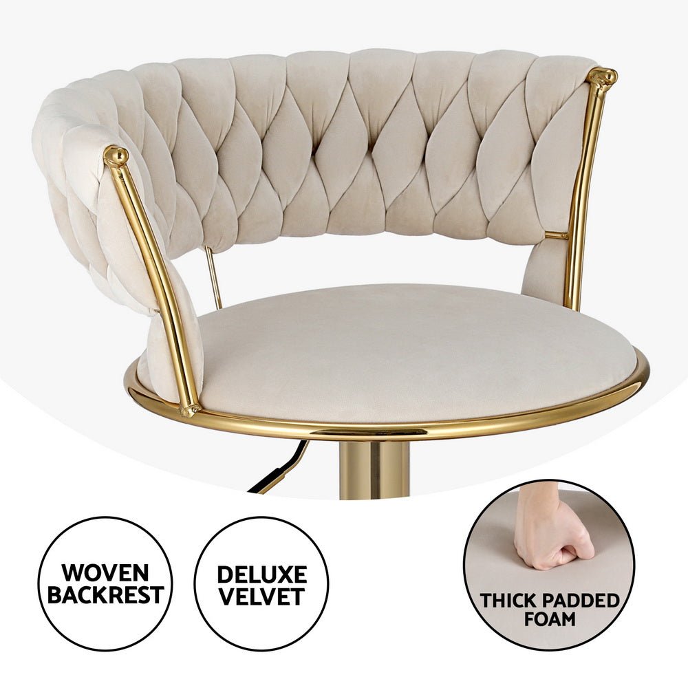 Vivara Velvet Swivel Bar Stools – Set of 4 (Ivory) - OZ Home Deals