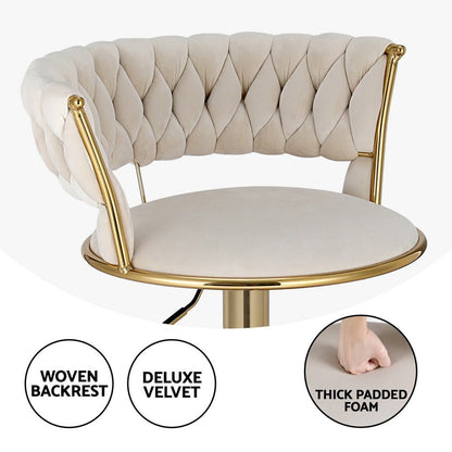 Vivara Velvet Swivel Bar Stools – Set of 4 (Ivory) - OZ Home Deals