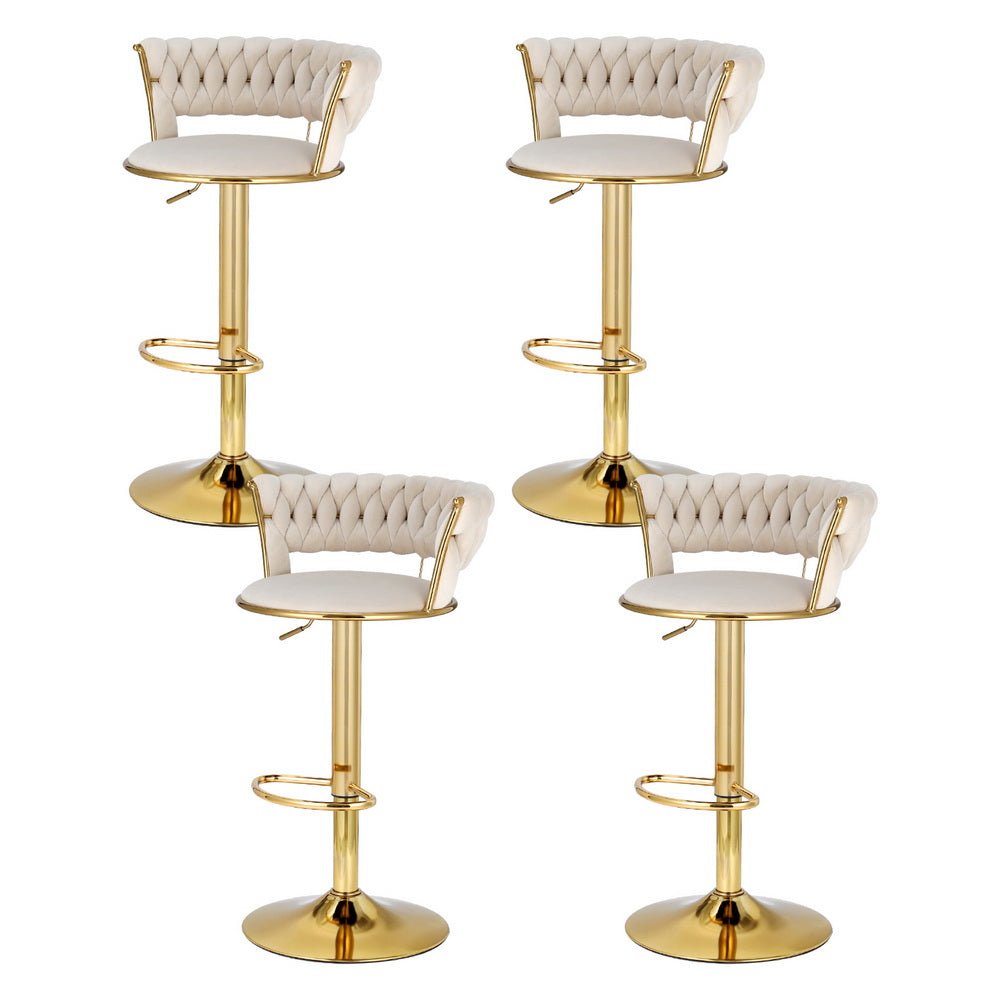Vivara Velvet Swivel Bar Stools – Set of 4 (Ivory) - OZ Home Deals