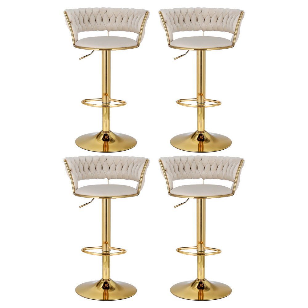Vivara Velvet Swivel Bar Stools – Set of 4 (Ivory) - OZ Home Deals
