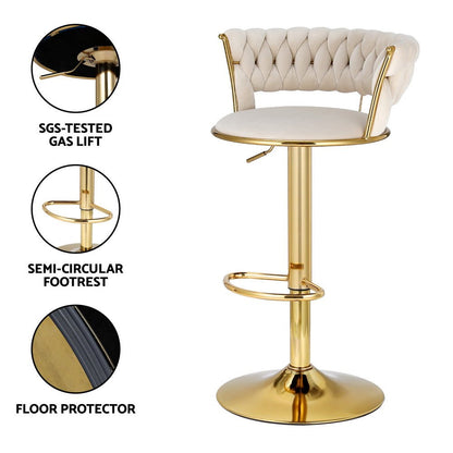 Vivara Velvet Swivel Bar Stools – Set of 4 (Ivory) - OZ Home Deals