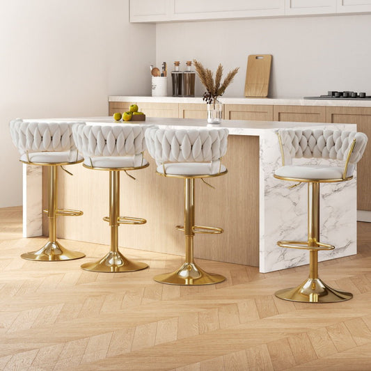 Vivara Velvet Swivel Bar Stools – Set of 4 (Ivory) - OZ Home Deals