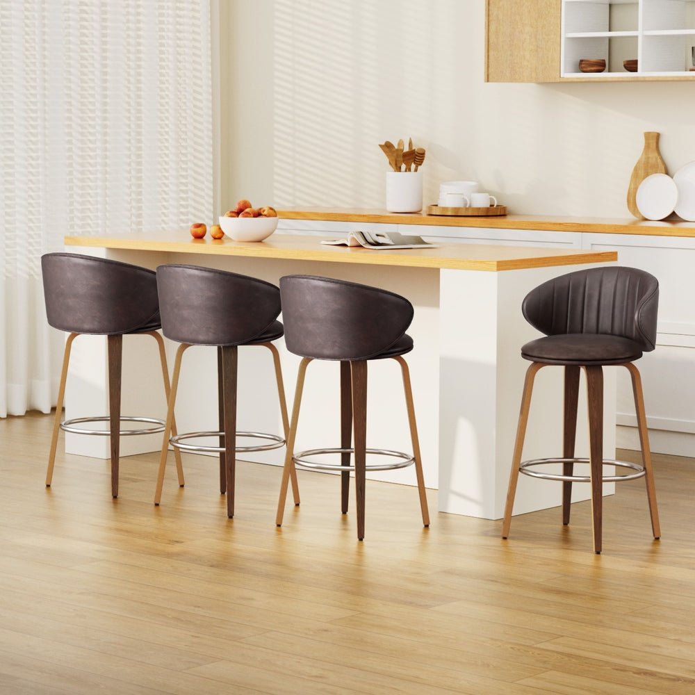 Waldena PU Leather Bar Stools – Set of 4 (Brown) - OZ Home Deals