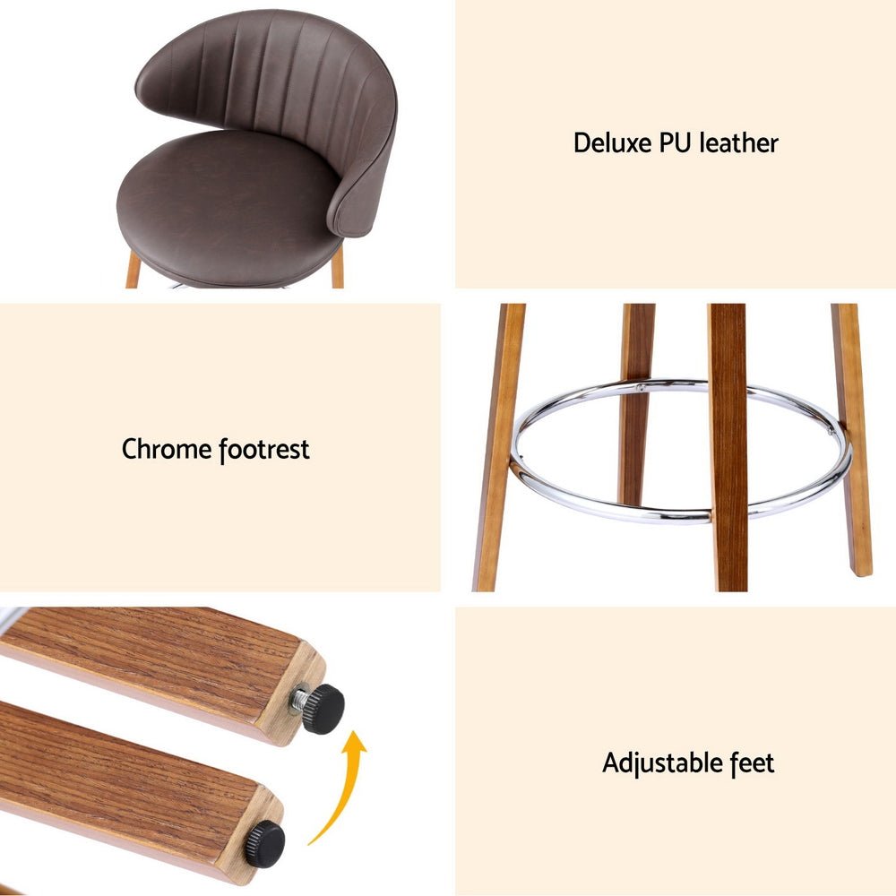 Waldena PU Leather Bar Stools – Set of 4 (Brown) - OZ Home Deals