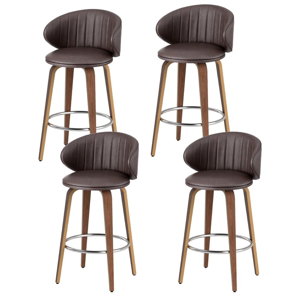 Waldena PU Leather Bar Stools – Set of 4 (Brown) - OZ Home Deals