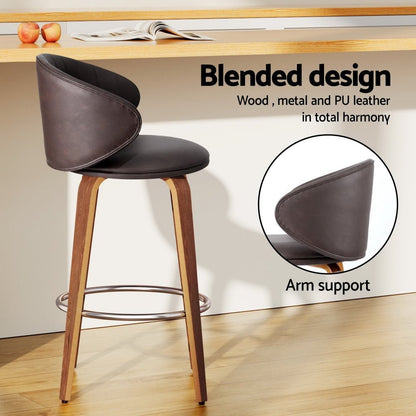 Waldena PU Leather Bar Stools – Set of 4 (Brown) - OZ Home Deals