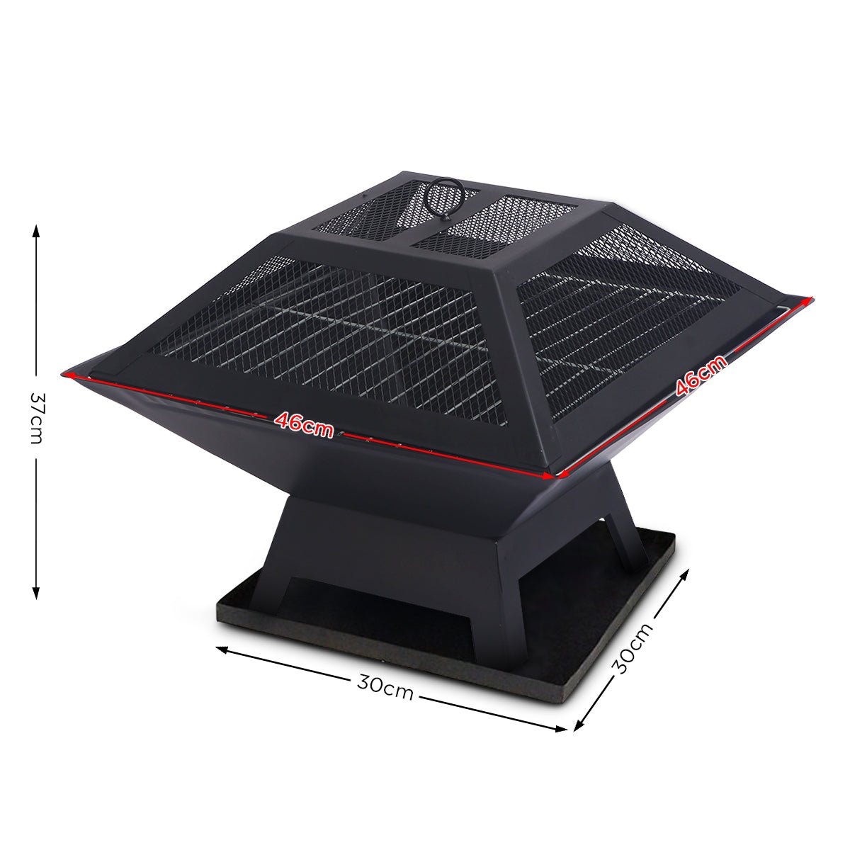 Portable outdoor fire pit with BBQ grill, mesh cover and ash tray