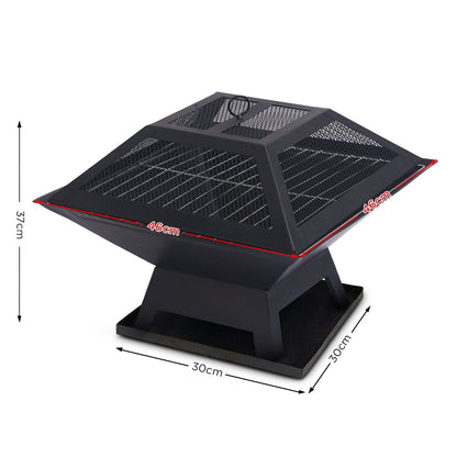 Portable outdoor fire pit with BBQ grill, mesh cover and ash tray