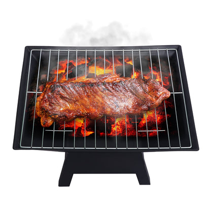 Portable outdoor fire pit with BBQ grill, mesh cover and ash tray