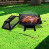 Portable outdoor fire pit with BBQ grill, mesh cover and ash tray