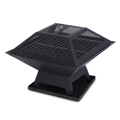 Portable outdoor fire pit with BBQ grill, mesh cover and ash tray