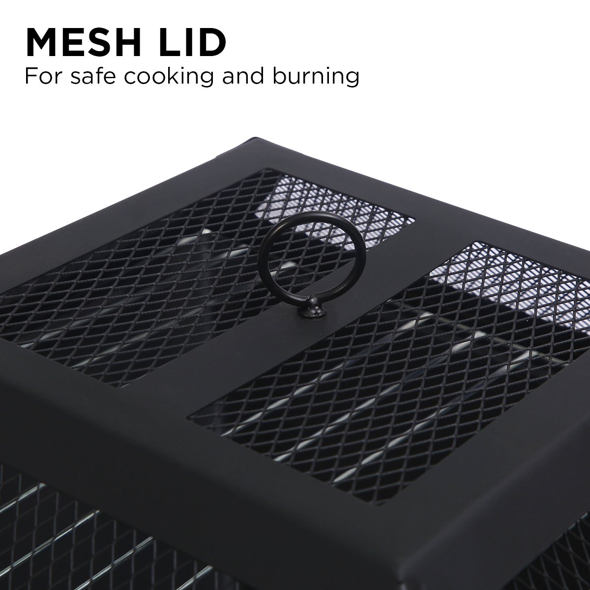 Portable outdoor fire pit with BBQ grill, mesh cover and ash tray