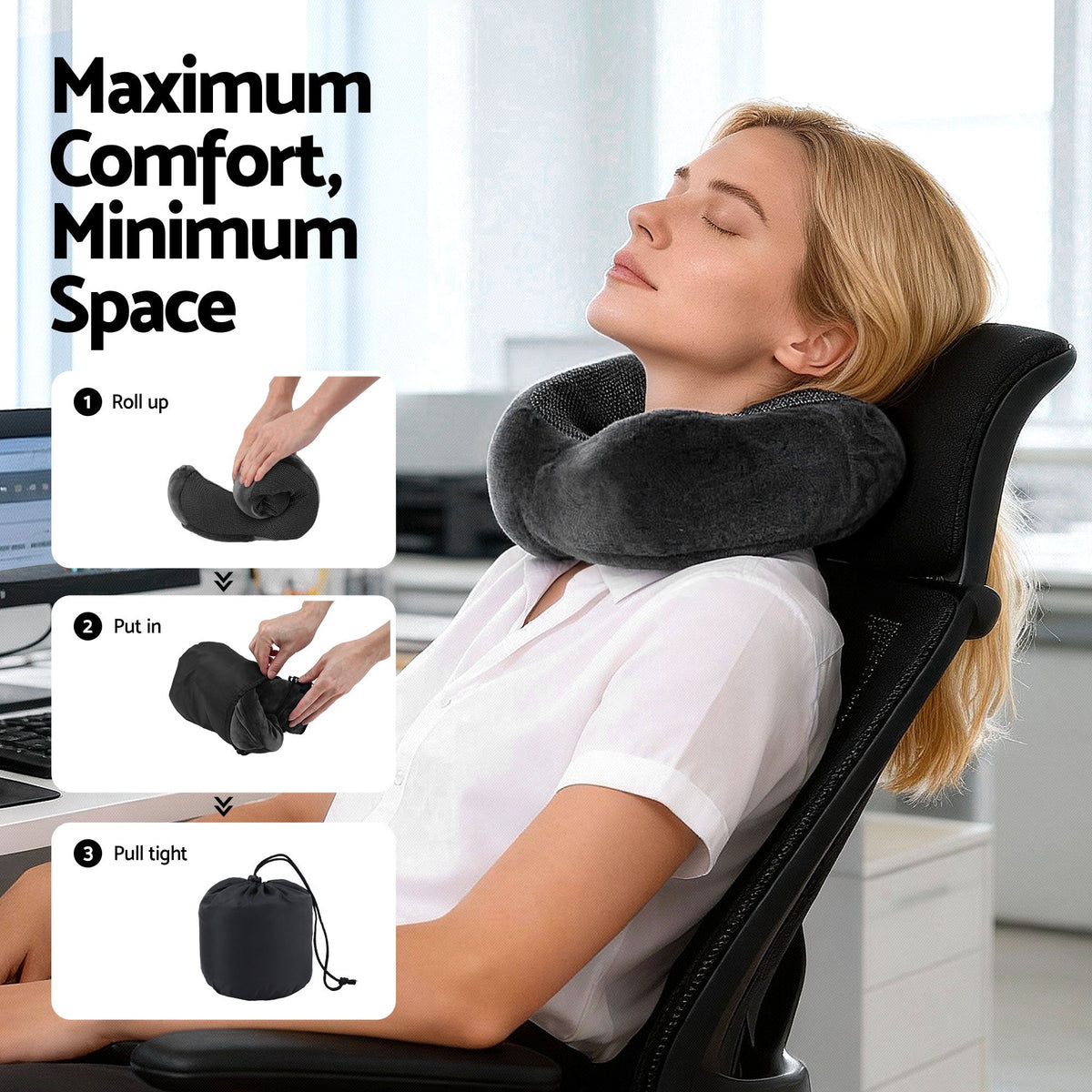 Wanderlite Travel Pillow for Airplanes Memory Foam Neck Pillows for Traveling, Soft & Washable Cover with Storage Bag, Portable Plane Accessories for Airplanes Offices Cars, Grey - OZ Home Deals