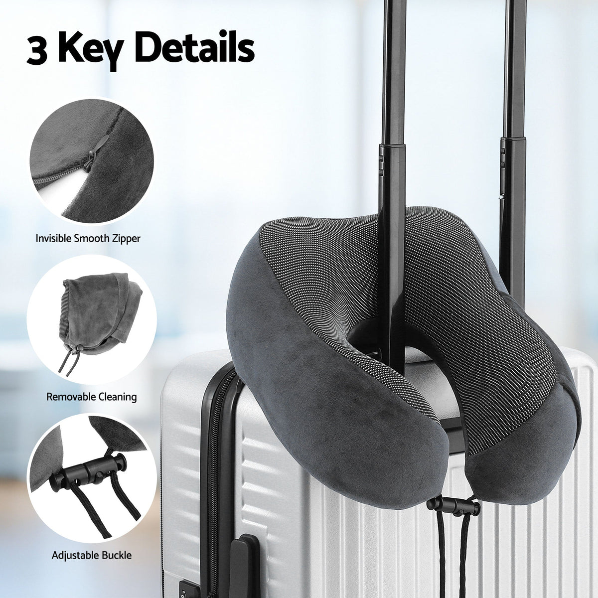 Wanderlite Travel Pillow for Airplanes Memory Foam Neck Pillows for Traveling, Soft & Washable Cover with Storage Bag, Portable Plane Accessories for Airplanes Offices Cars, Grey - OZ Home Deals