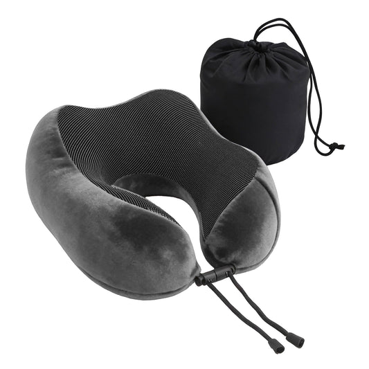 Wanderlite Travel Pillow for Airplanes Memory Foam Neck Pillows for Traveling, Soft & Washable Cover with Storage Bag, Portable Plane Accessories for Airplanes Offices Cars, Grey - OZ Home Deals