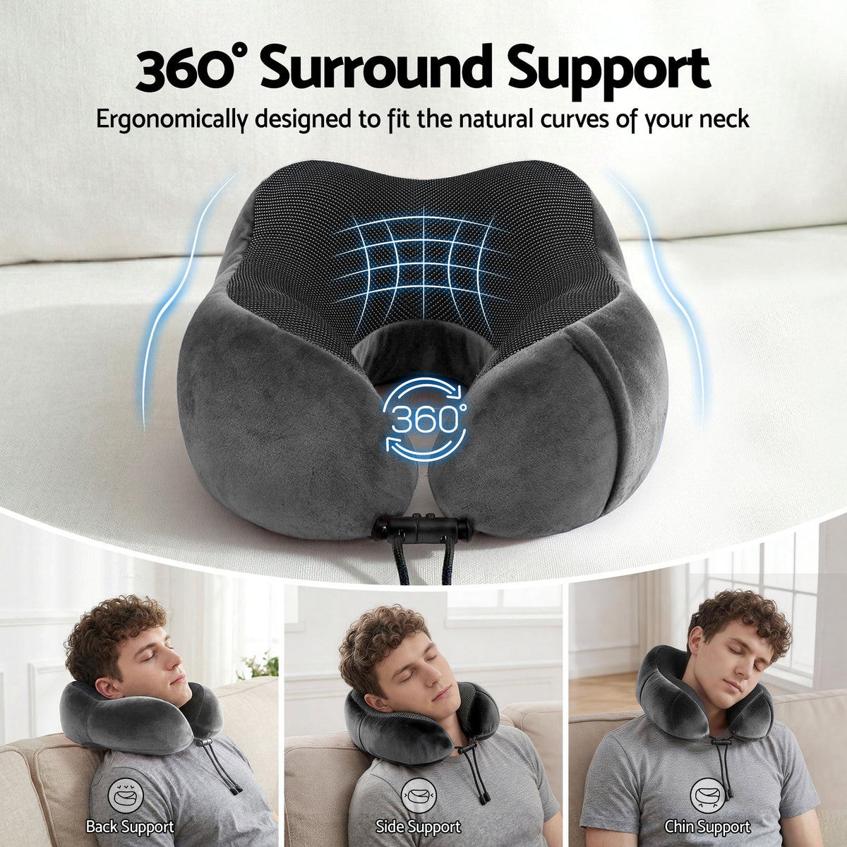Wanderlite Travel Pillow for Airplanes Memory Foam Neck Pillows for Traveling, Soft & Washable Cover with Storage Bag, Portable Plane Accessories for Airplanes Offices Cars, Grey - OZ Home Deals
