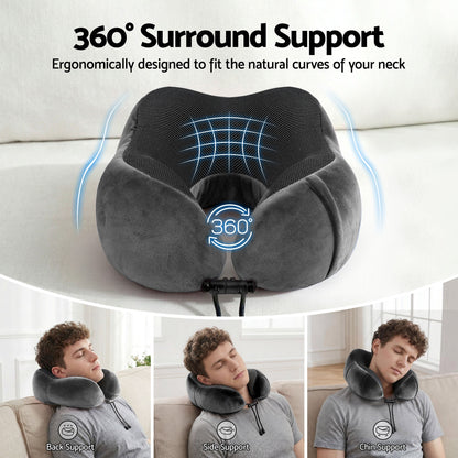 Wanderlite Travel Pillow for Airplanes Memory Foam Neck Pillows for Traveling, Soft & Washable Cover with Storage Bag, Portable Plane Accessories for Airplanes Offices Cars, Grey - OZ Home Deals